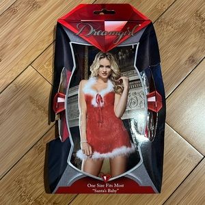 NWT NEW OS 90-160 lbs Santa’s Baby Stretch Mesh Halter Babydoll w/ thong.